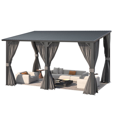 YODOLLA 14'x10' Outdoor Hardtop Gazebo Pergola with Curtains and Netting for Patio