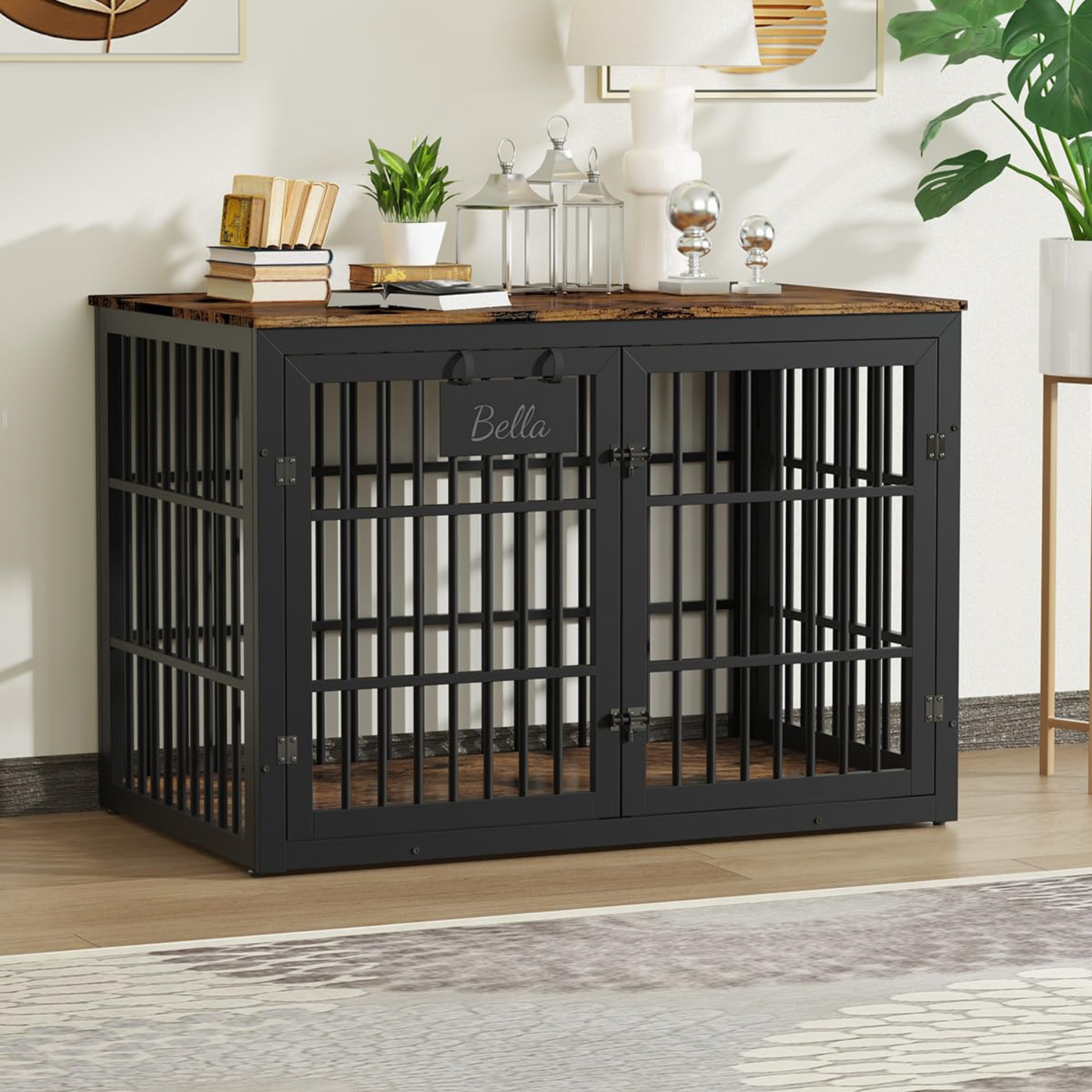 YODOLLA 46'' Dog Crate Furniture for XX-Large Dogs, Rustic Brown