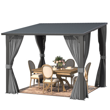YODOLLA 10'x10' Outdoor Hardtop Gazebo Pergola with Curtains and Netting for Patio