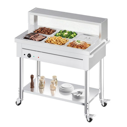 YODOLLA Commercial Food Warmer 1500W Electric Steam Table with 6x10QT Pans