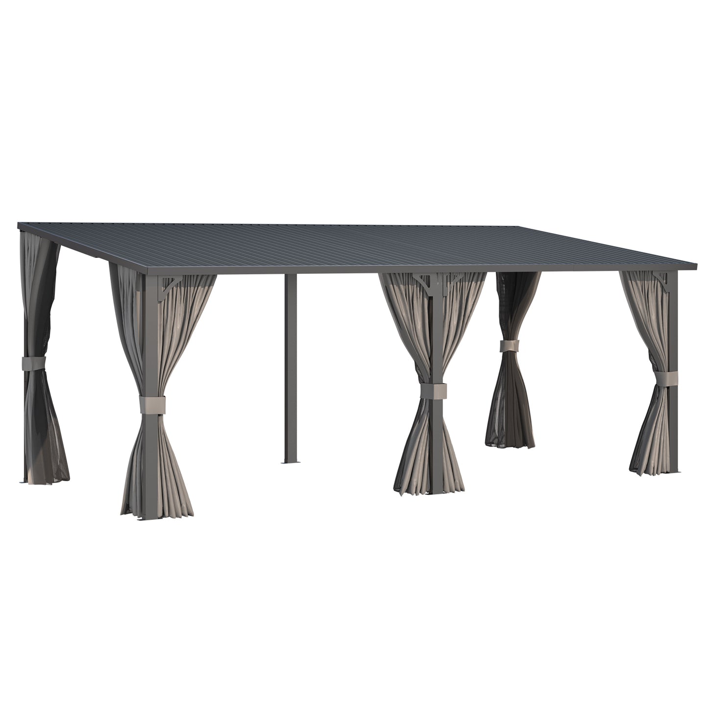 YODOLLA 20'x8' Outdoor Hardtop Metal Gazebo with Curtains and Netting for Patio