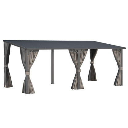 YODOLLA 20'x8' Outdoor Hardtop Metal Gazebo with Curtains and Netting for Patio