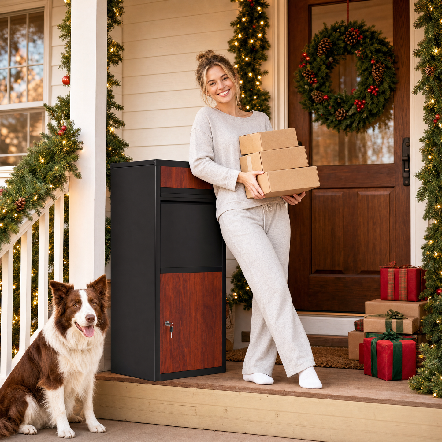 YODOLLA Package Delivery Box for Outside Anti-Theft Parcel Drop Box with Lock, Brown