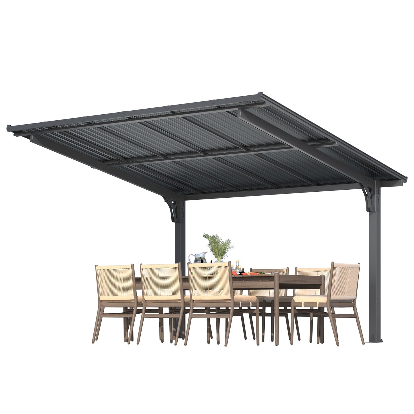YODOLLA 12'x10' Freestanding Gazebo Outdoor Lean to Hardtop Metal Carport