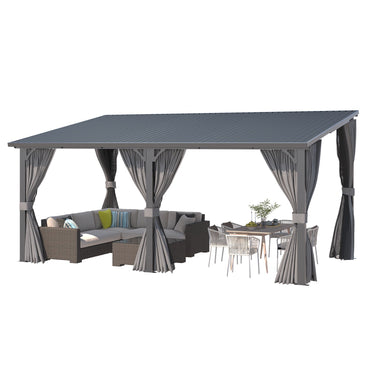YODOLLA 16'x10' Outdoor Hardtop Gazebo Pergola with Curtains and Netting for Patio