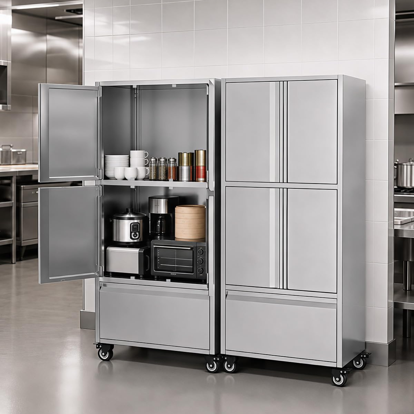 YODOLLA 58.3" Stainless Steel Storage Cabinet Tall Kitchen Pantry Cabinet