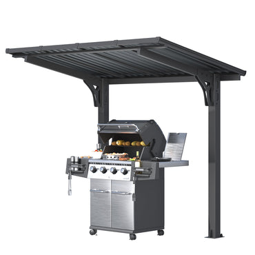 YODOLLA 8' x 5' Outdoor Lean to Grill Gazebo Hardtop Pergola Freestanding Pergolas