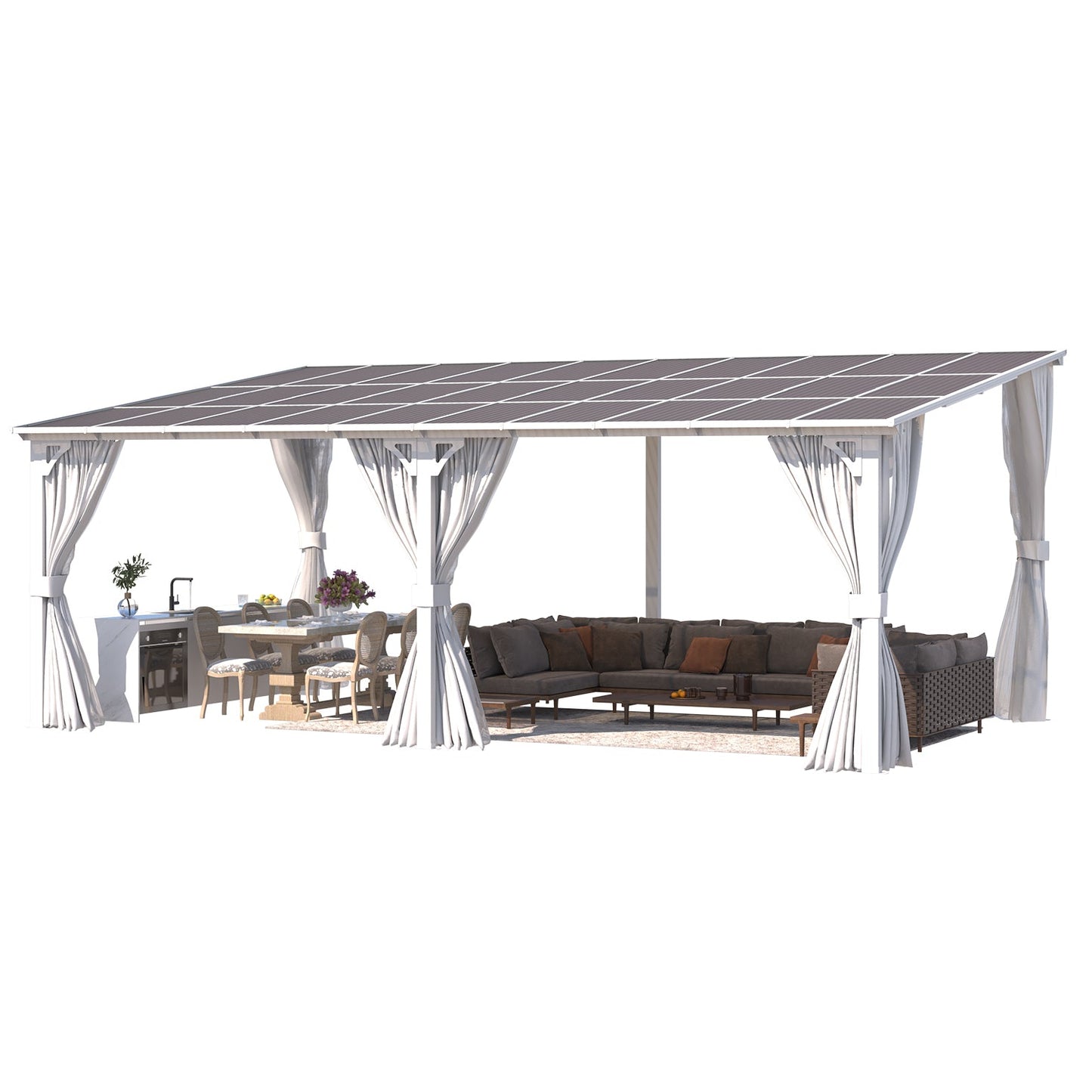 YODOLLA 20'x12' Outdoor Lean to Gazebo Pergola with Curtain and Netting for Patio, White