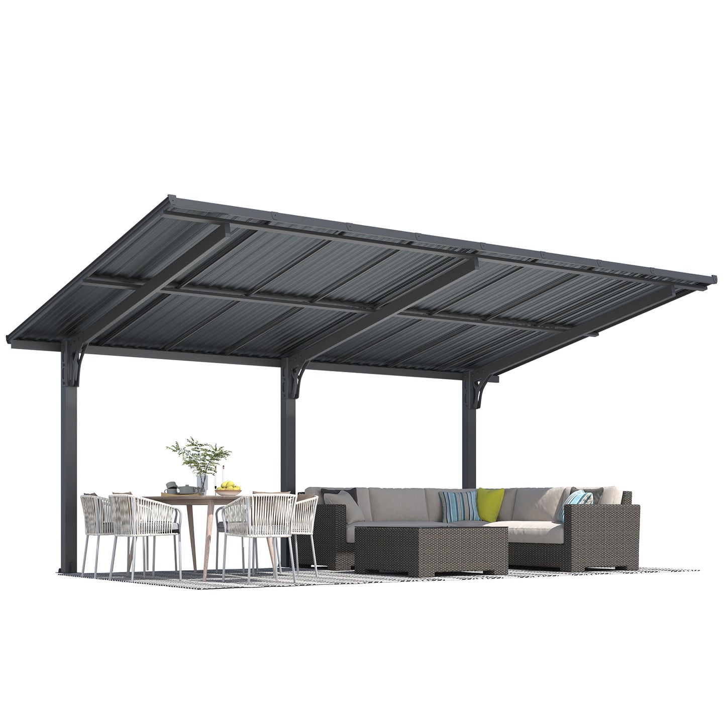 YODOLLA 16'x10' Freestanding Gazebo Outdoor Lean to Hardtop Metal Carport Pergolas