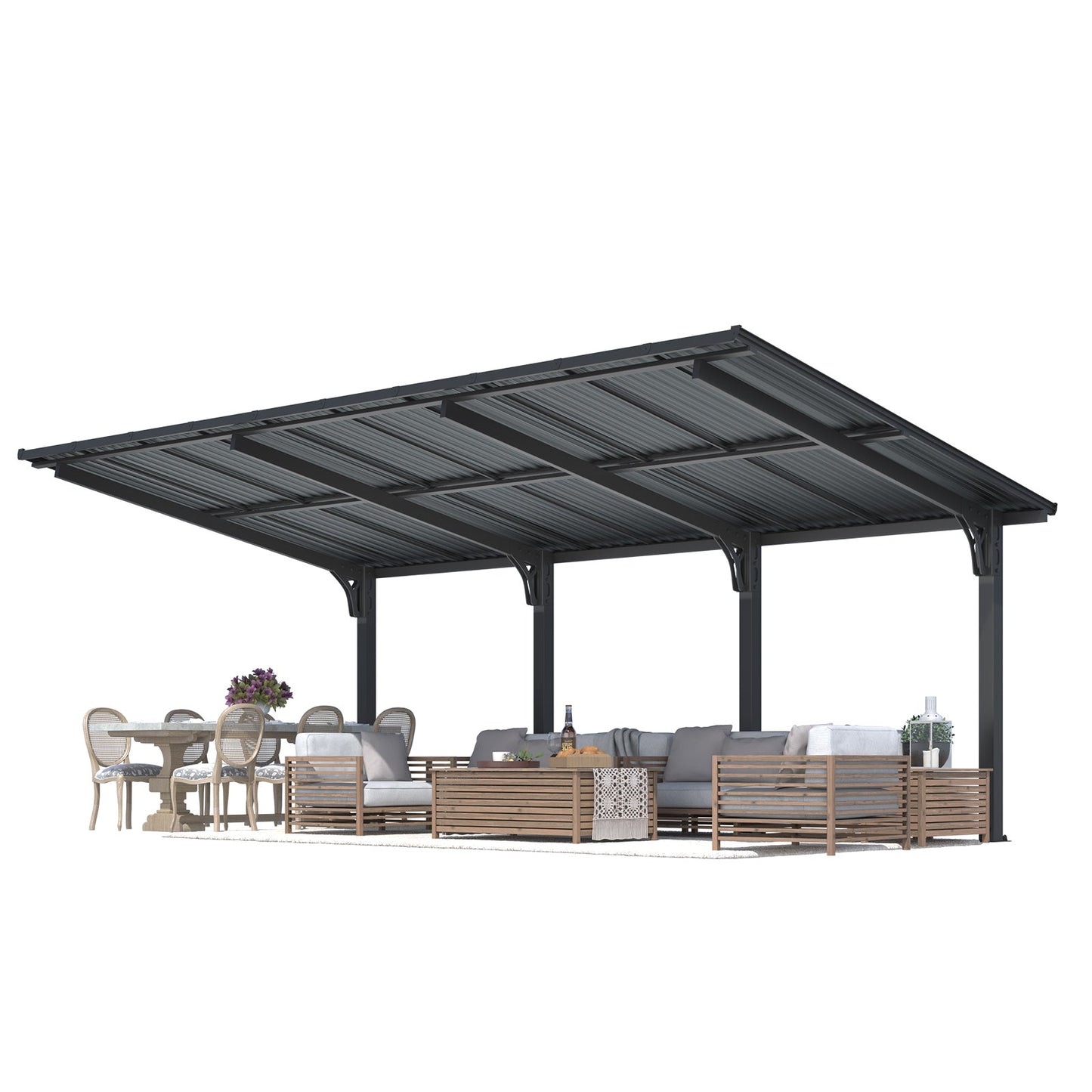 YODOLLA 20'x10' Freestanding Gazebo Outdoor Lean to Hardtop Metal Carport Pergolas