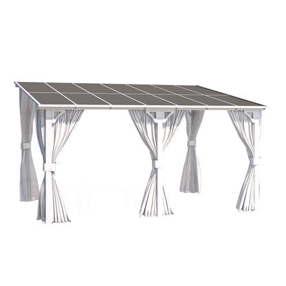 YODOLLA 14'x10' Outdoor Lean to Gazebo Pergola with Curtain and Netting for Patio, White