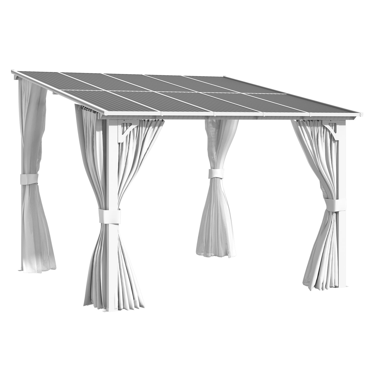 YODOLLA 10'x10' Outdoor Lean to Gazebo Pergola with Curtain and Netting for Patio, White