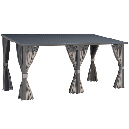 YODOLLA 16'x8' Outdoor Hardtop Metal Gazebo with Curtain and Netting