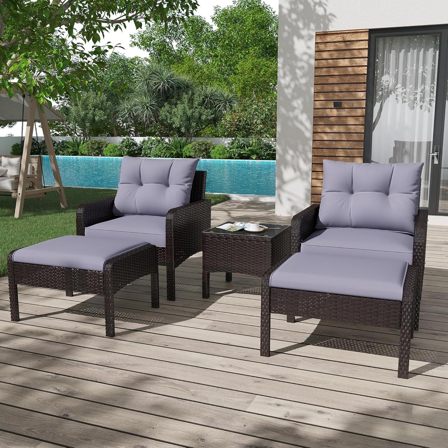 YODOLLA Outdoor 5 Pieces Patio Furniture Set, Grey