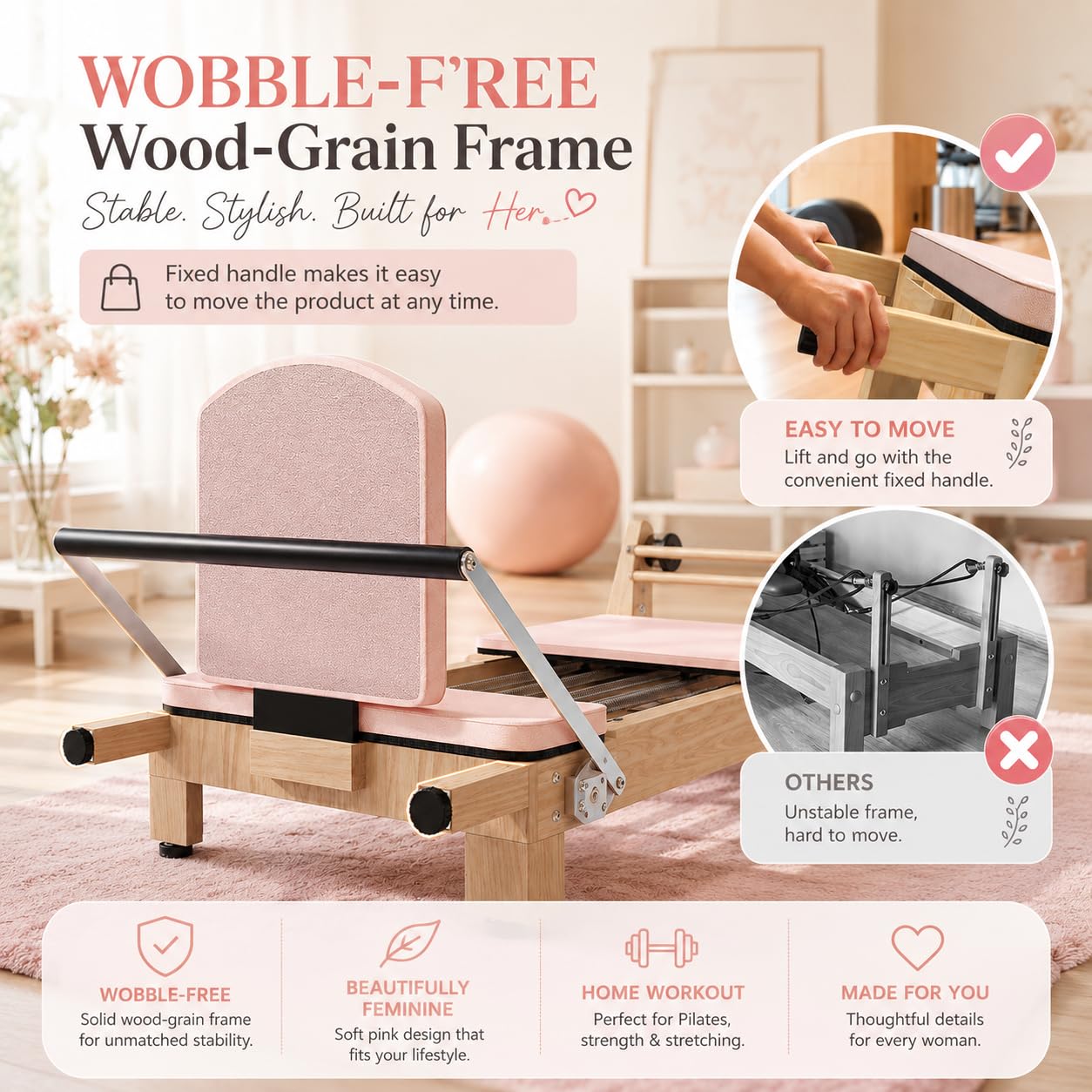 YODOLLA  92" Pilates Reformer Foldable Wooden-Look Pilates Machines for Gym
