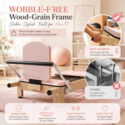YODOLLA  92" Pilates Reformer Foldable Wooden-Look Pilates Machines for Gym