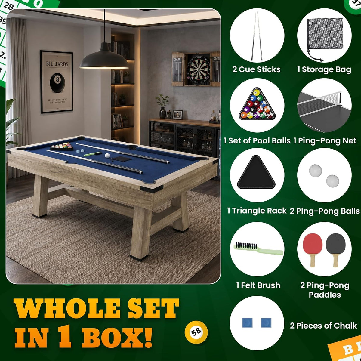 YODOLLA 7FT Pool Table Wood-Finished Billiard Tables
