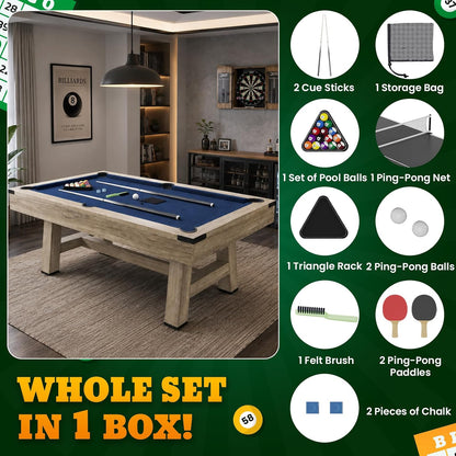YODOLLA 7FT Pool Table Wood-Finished Billiard Tables