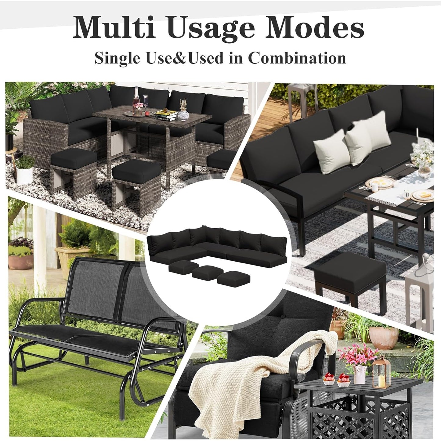 YODOLLA Memory Foam Cushions and Covers, Black