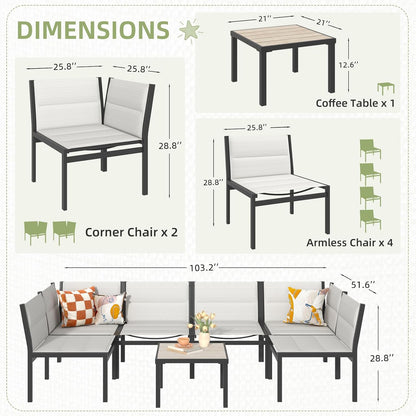 YODOLLA 7-Pc Sectional Patio Set Textilene Fabric, Off-White