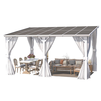 YODOLLA 14'x10' Outdoor Lean to Gazebo Pergola with Curtain and Netting for Patio, White