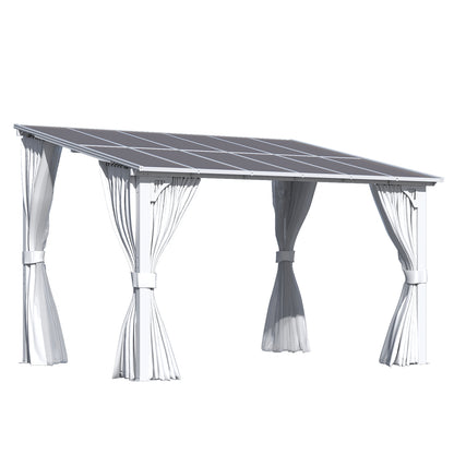 YODOLLA 12'x8' Outdoor Lean to Gazebo Pergola with Curtain and Netting for Patio, White