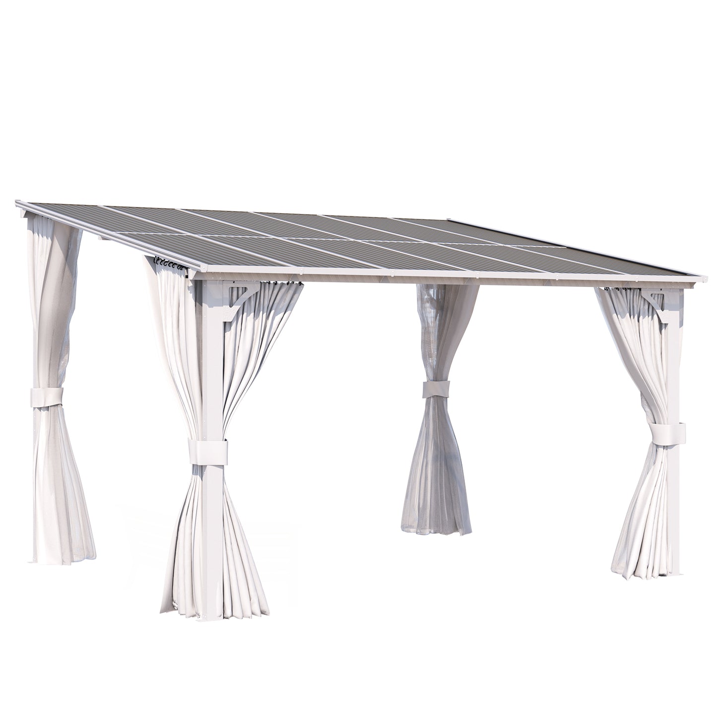 YODOLLA 12'x10' Outdoor Lean to Gazebo Pergola with Curtain and Netting for Patio, White
