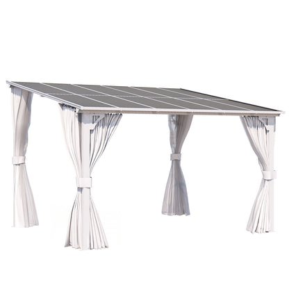 YODOLLA 12'x10' Outdoor Lean to Gazebo Pergola with Curtain and Netting for Patio, White