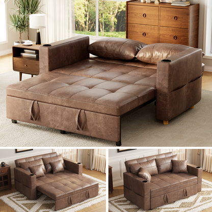 YODOLLA Sleeper Chair Bed, 63" Extra Wide Convertible Sofa Bed for Adults, Brown