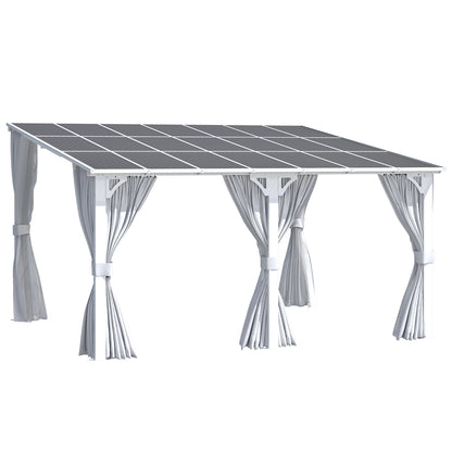 YODOLLA 14'x12' Outdoor Lean to Gazebo Pergola with Curtain and Netting for Patio, White
