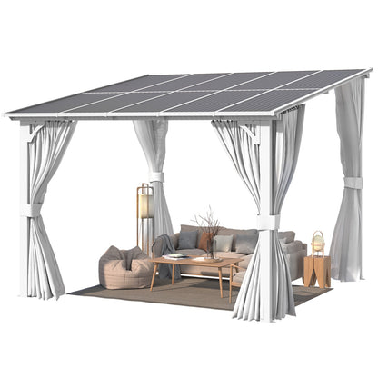 YODOLLA 10'x10' Outdoor Lean to Gazebo Pergola with Curtain and Netting for Patio, White