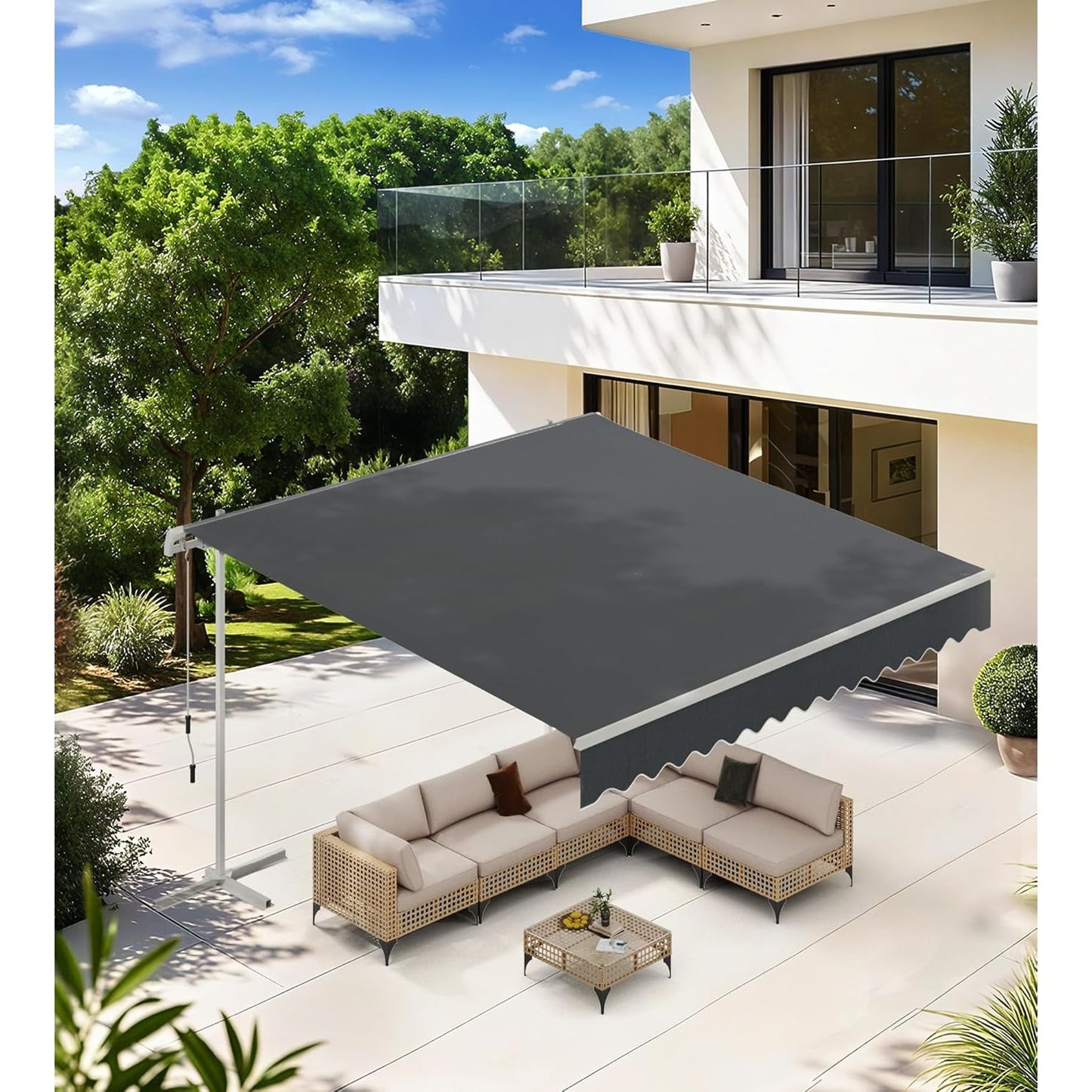 YODOLLA 13'x10' Single Side Free Standing Retractable Awning, Dark Gray