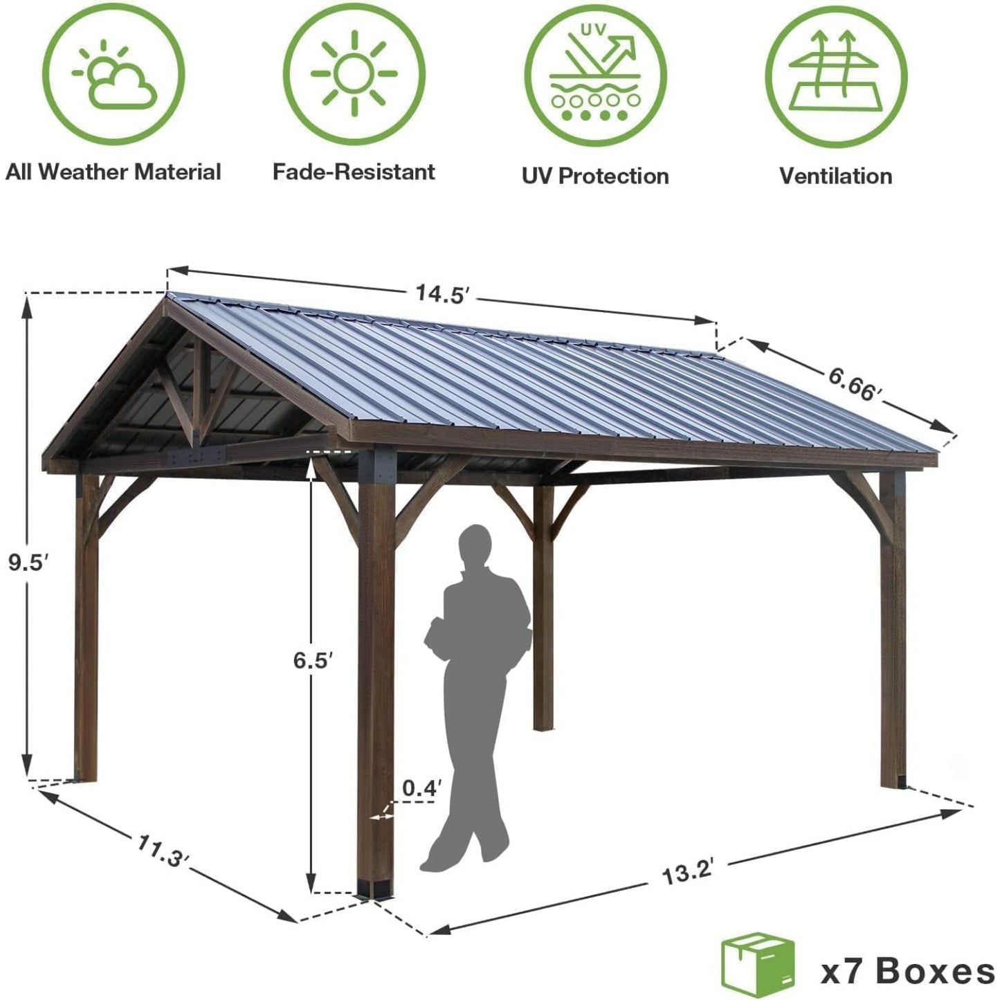 YODOLLA  14' x 12' Arlington Polycarbonate Pyramid Hip Roof, Coffee