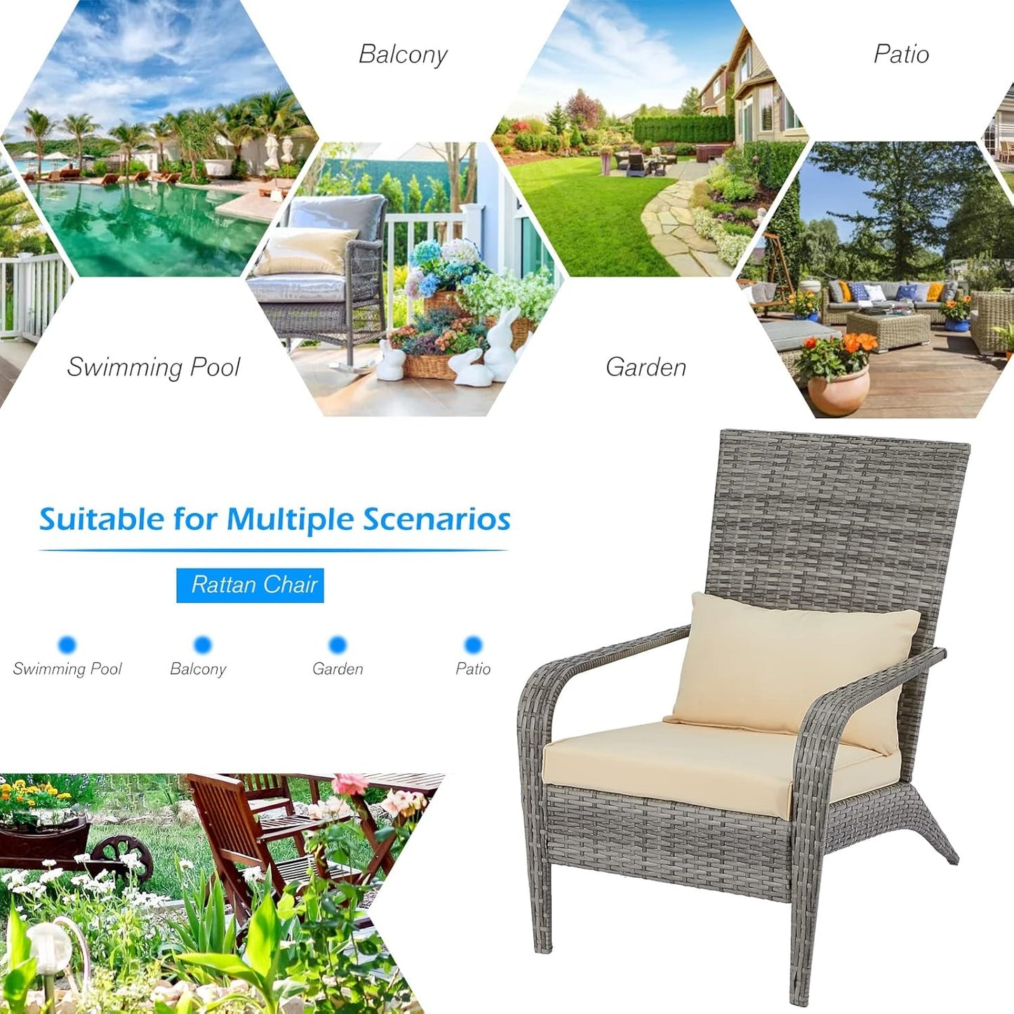 YODOLLA Patio Adirondack Wicker Chair, Grey