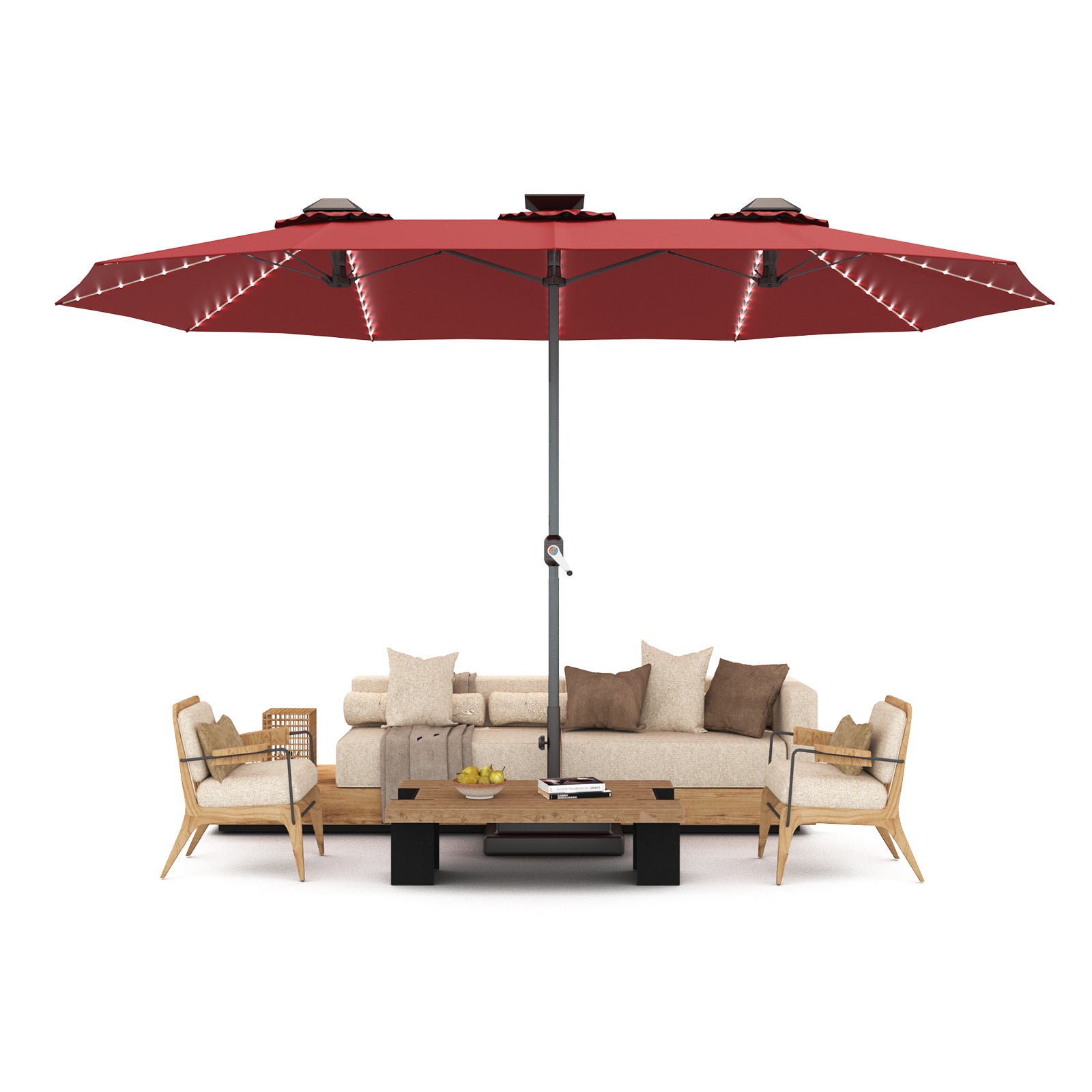 amazon umbrellas de patio YODOLLA 15ft Patio Umbrella with Solar Lights, Red