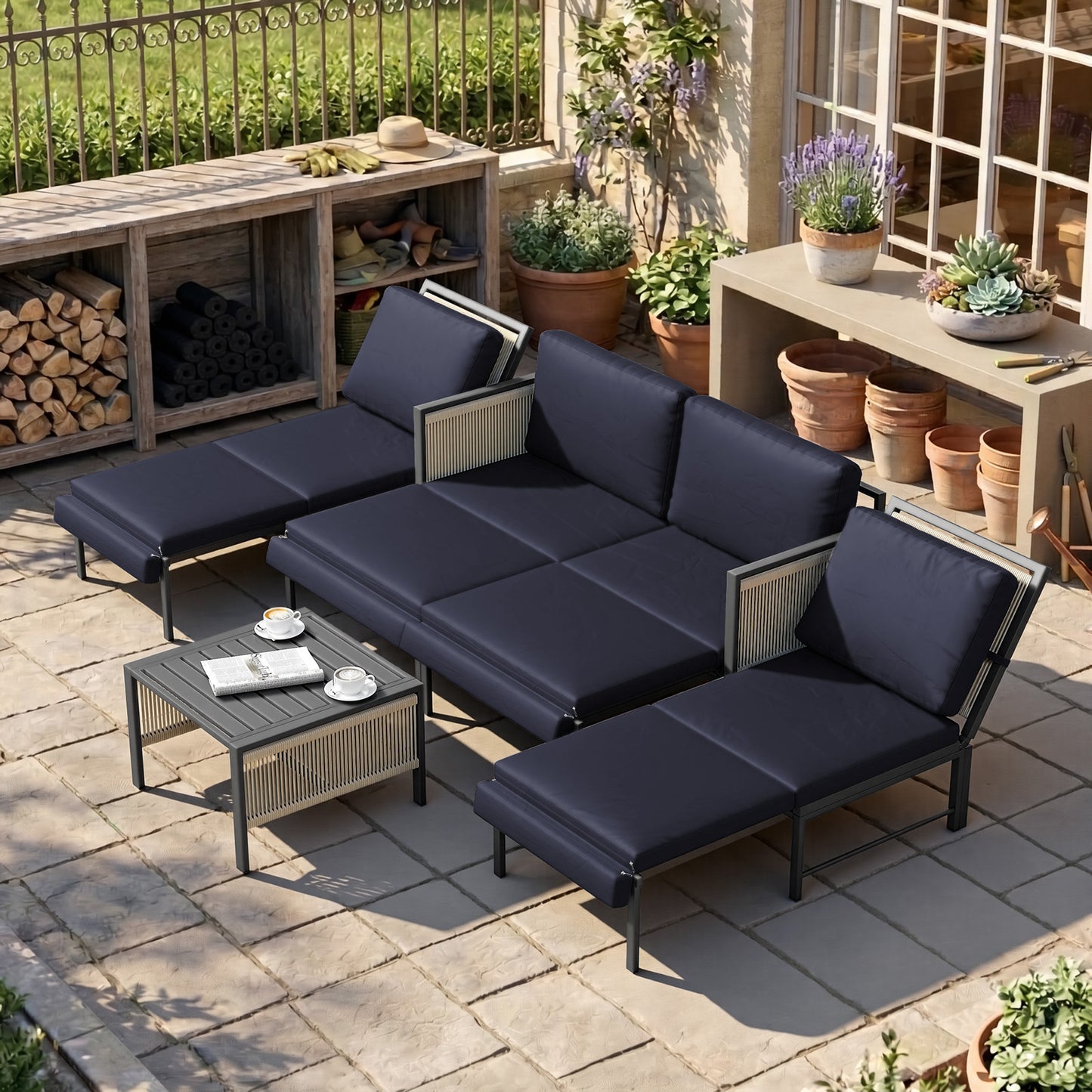 YODOLLA Aluminum Patio Furniture Set 5/4 Seats Outdoor Sectional Couch