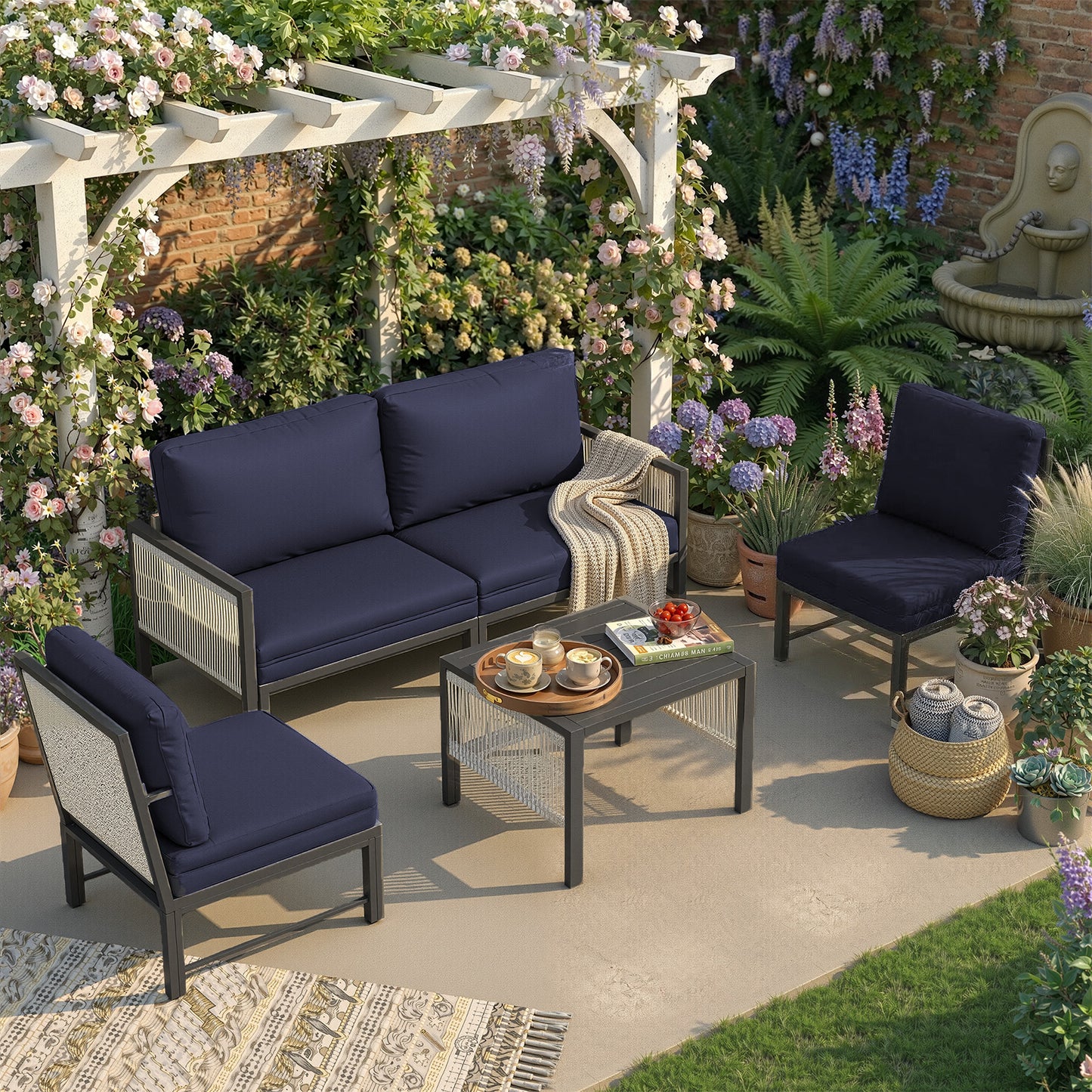 YODOLLA Aluminum Patio Furniture Set 5/4 Seats Outdoor Sectional Couch