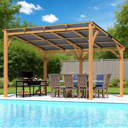 YODOLLA 12' x 10' Outdoor Wood Ceder Gazebo Lean to Hardtop Pergolas