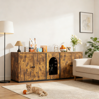 YODOLLA Cat Litter Box Enclosure with Double Room and Large Storage Space