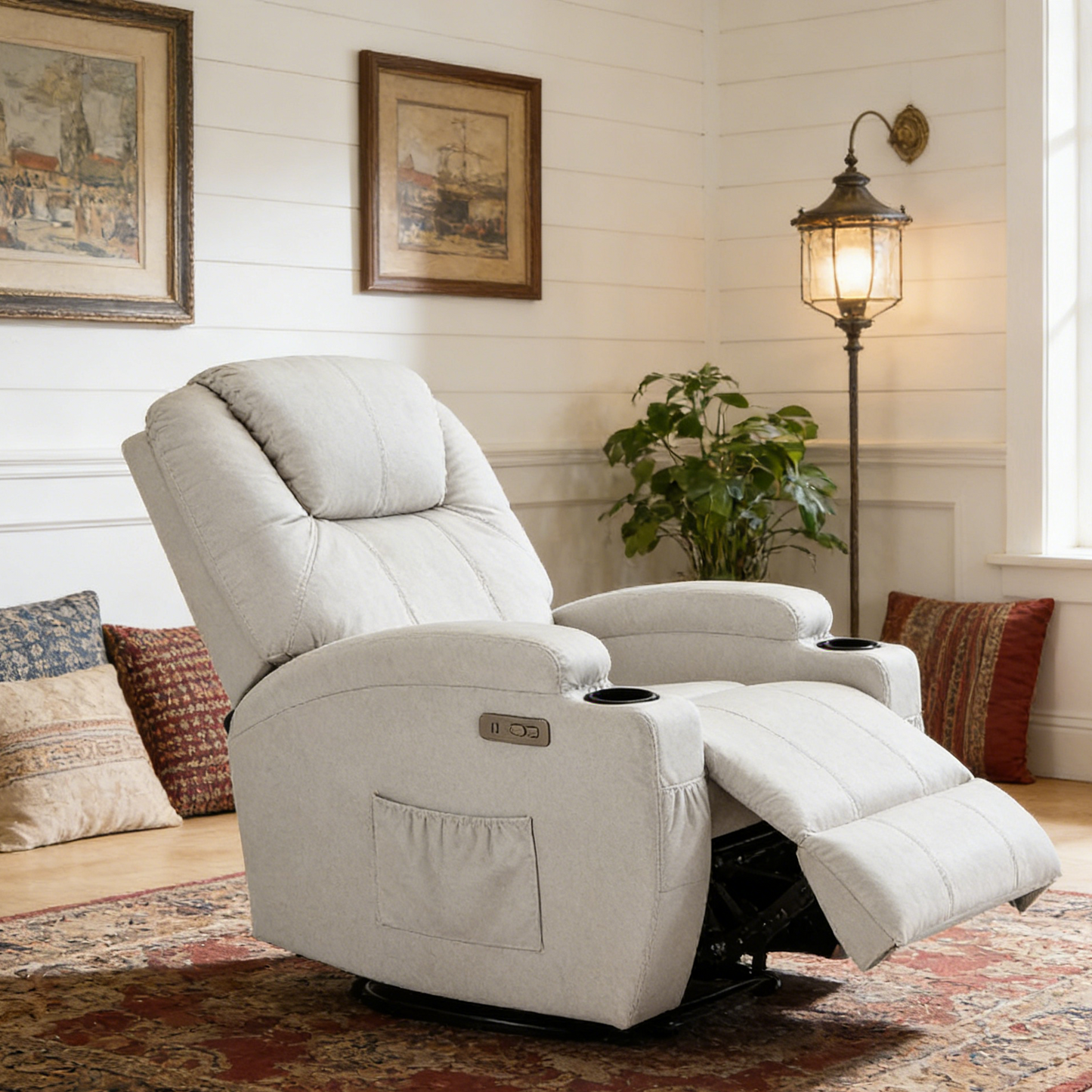 YODOLLA Power Lift Recliner Chair for Elderly with Side Pockets, Fabric, White