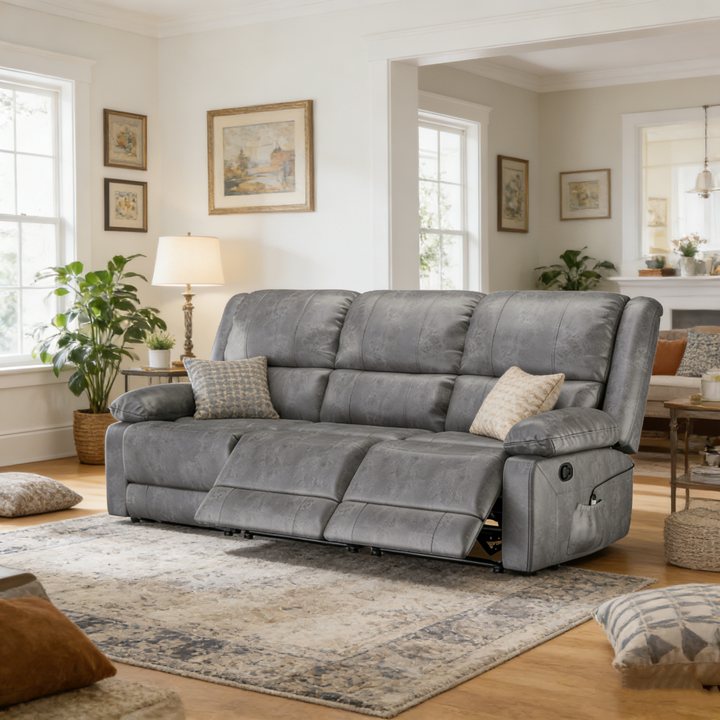 YODOLLA Reclining Sofa 3-Seater Couch, Gray