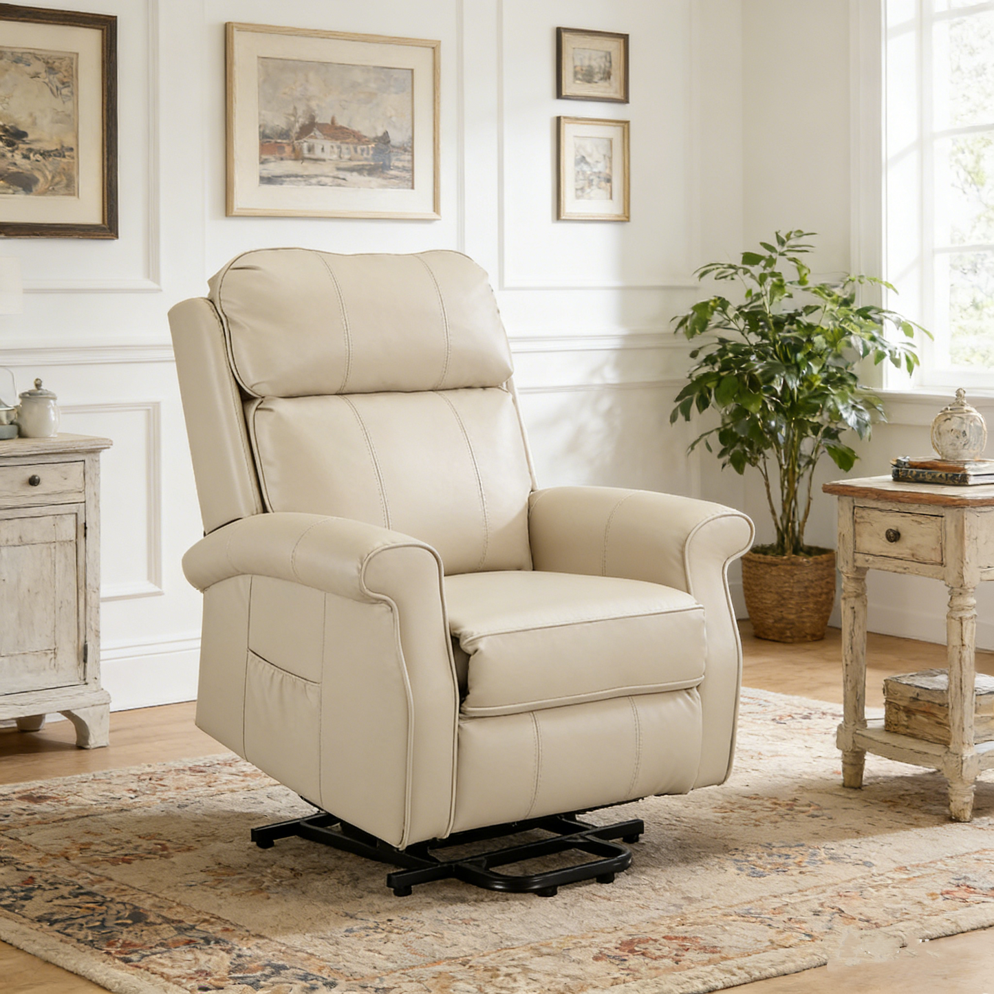 YODOLLA Electric Power Lift Recliner Chair for Elderly, Faux Leather, Cream White