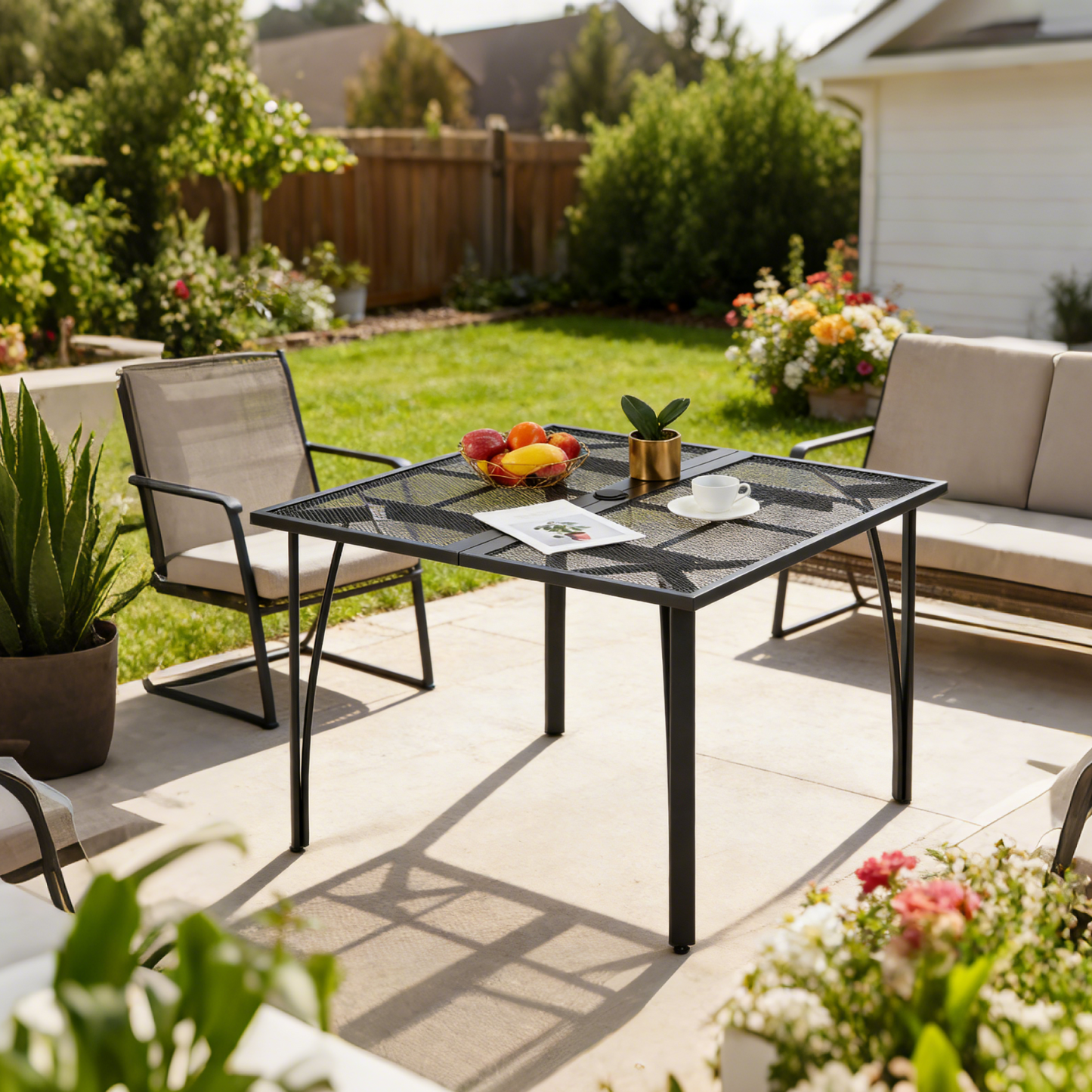 YODOLLA 39.4" Patio Dining Table with 1.6" Umbrella Hole, Dark Grey