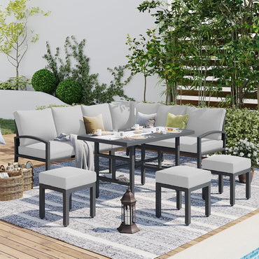 YODOLLA 7 Pieces Metal Patio Furniture Set, Light Grey