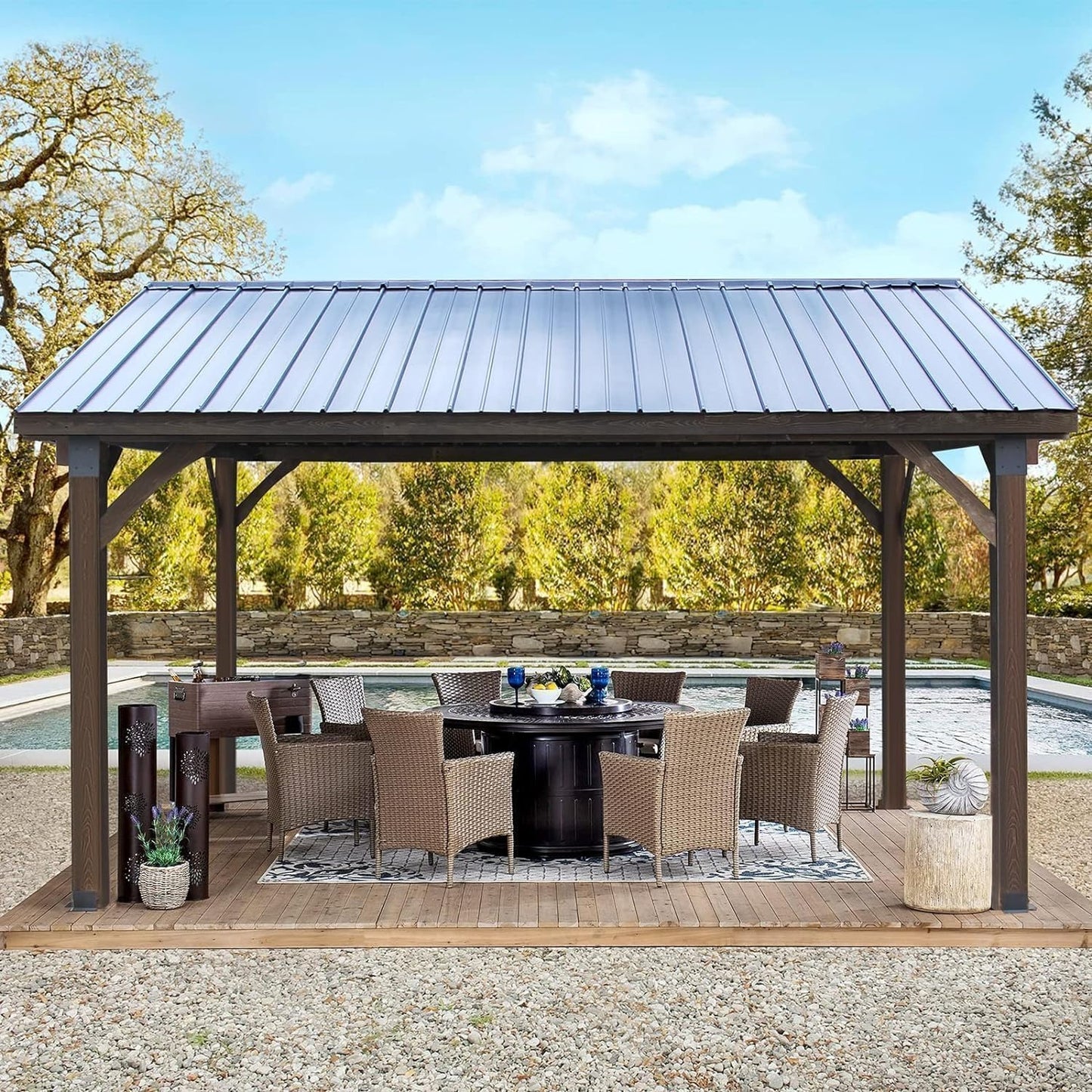 YODOLLA  14' x 12' Arlington Polycarbonate Pyramid Hip Roof, Coffee