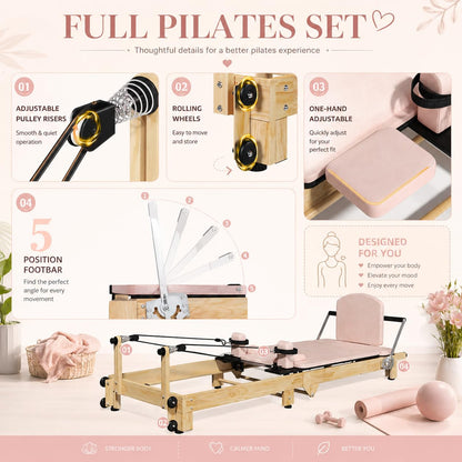 YODOLLA  92" Pilates Reformer Foldable Wooden-Look Pilates Machines for Gym