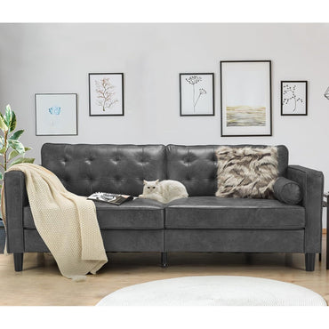 YODOLLA 84.2" 3-Seats Large Sofa Couch Couch, Faux Leather Gray