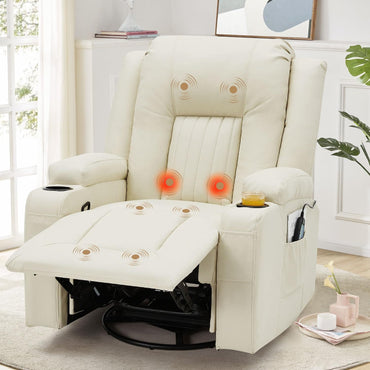 YODOLLA Recliner Chair with Heat&Massage, PU Leather Cream White
