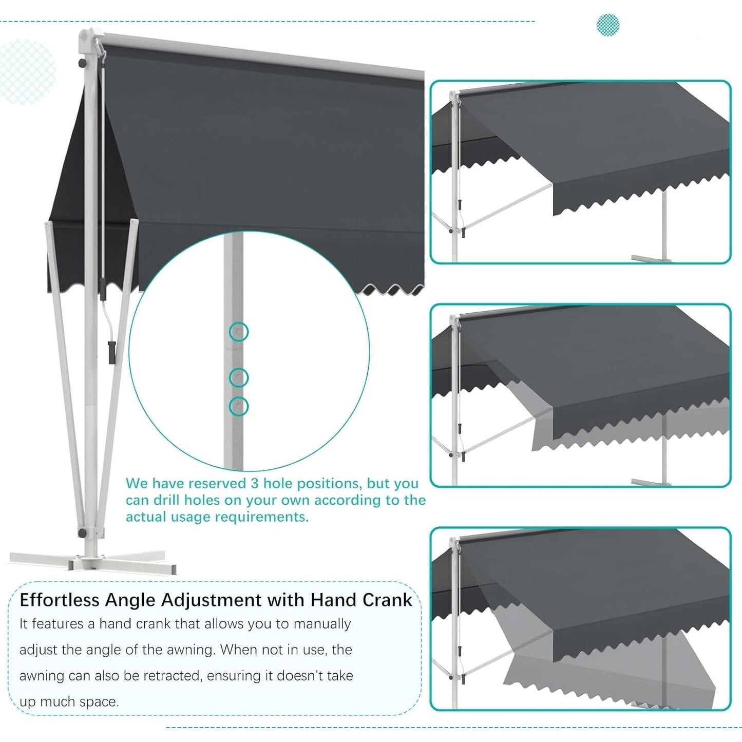 YODOLLA 10'x10' Dual Side Free Standing Retractable Awning, Dark Gray
