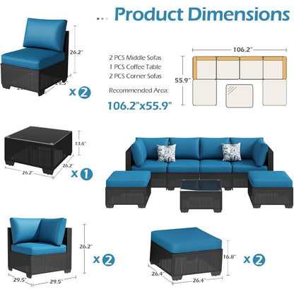 YODOLLA 7 Piece Outdoor Patio Furniture Set, Black & Blue